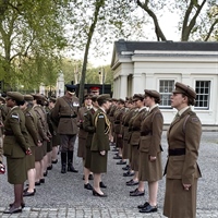 Members of the First Aid Nursing Yeomanry (Princess Royal Volunteer Corps) are presented with Coronation Medal by Commandant-in-Chief HRH The Princess Royal