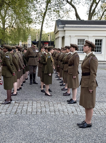 Members of the First Aid Nursing Yeomanry (Princess Royal Volunteer Corps) are presented with Coronation Medal by Commandant-in-Chief HRH The Princess Royal